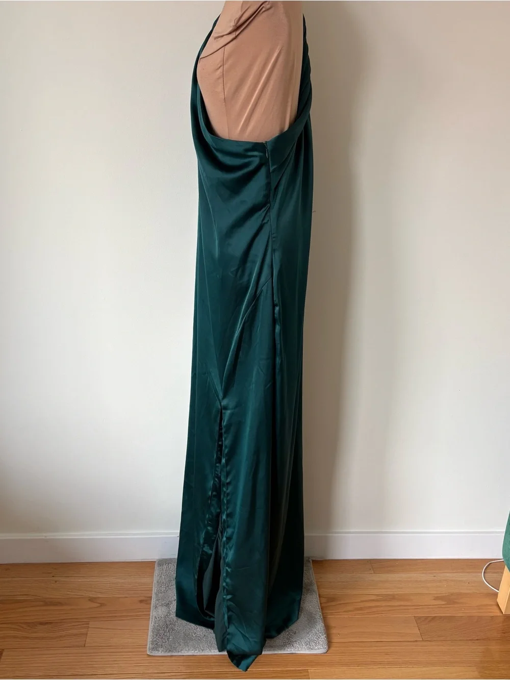 Free People Victoria Green Twist One Shoulder Satin Maxi Dress Gown Size 16